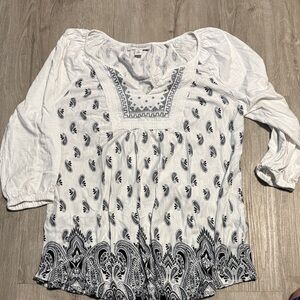 Vintage America White and Black Paisley Women's Top